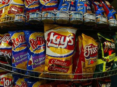 A display of processed foods.